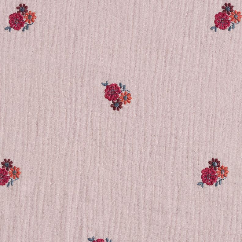 Double Gauze/Muslin embroidered flowers | Poppy Fabrics – light dusky pink,  image number 1