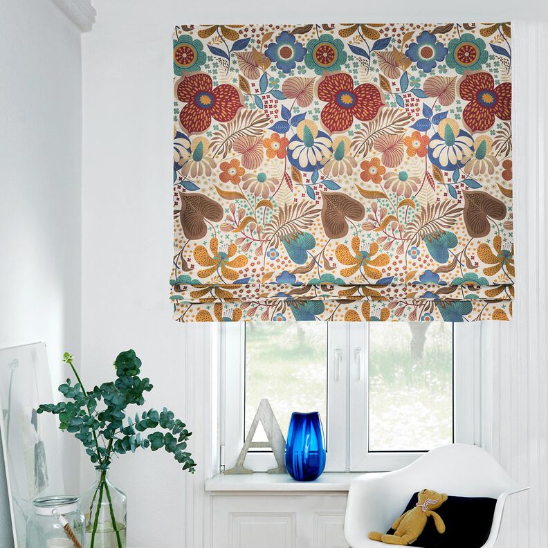 Decor Fabric Half Panama floral picture – natural/blue, image number 7