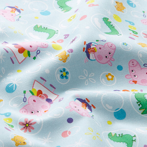 Cotton Poplin Licensed Fabric Peppa and George blowing bubbles | ABC Ltd. – baby blue,  image number 2
