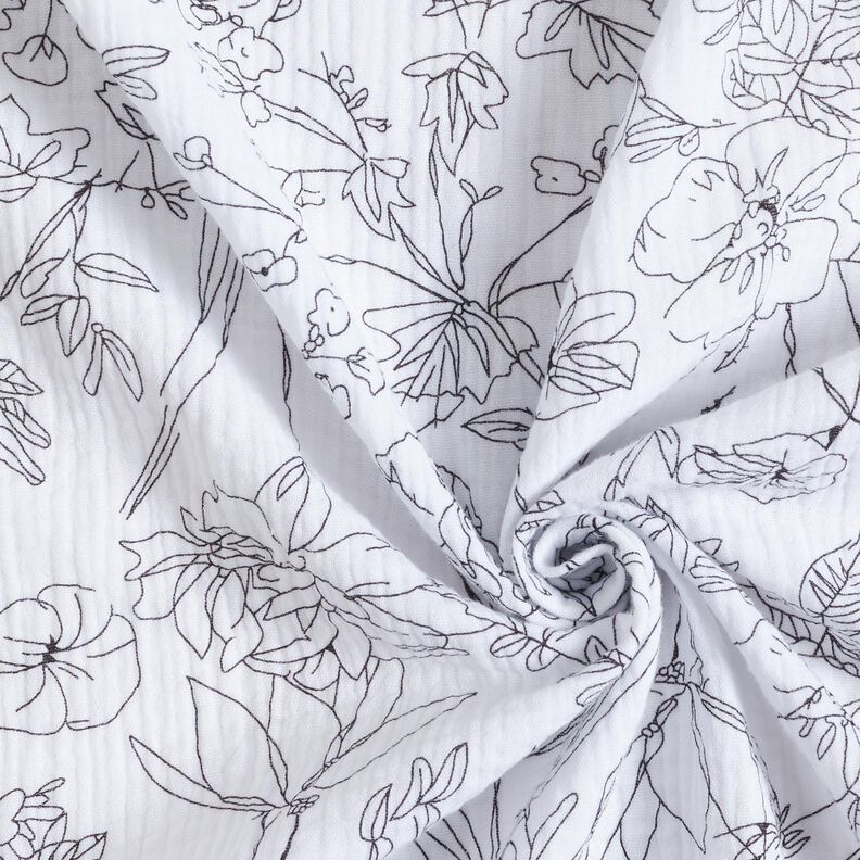 Double Gauze/Muslin painted flower meadow – white/black,  image number 3