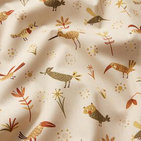 Cotton Poplin birds in the meadow – natural, 