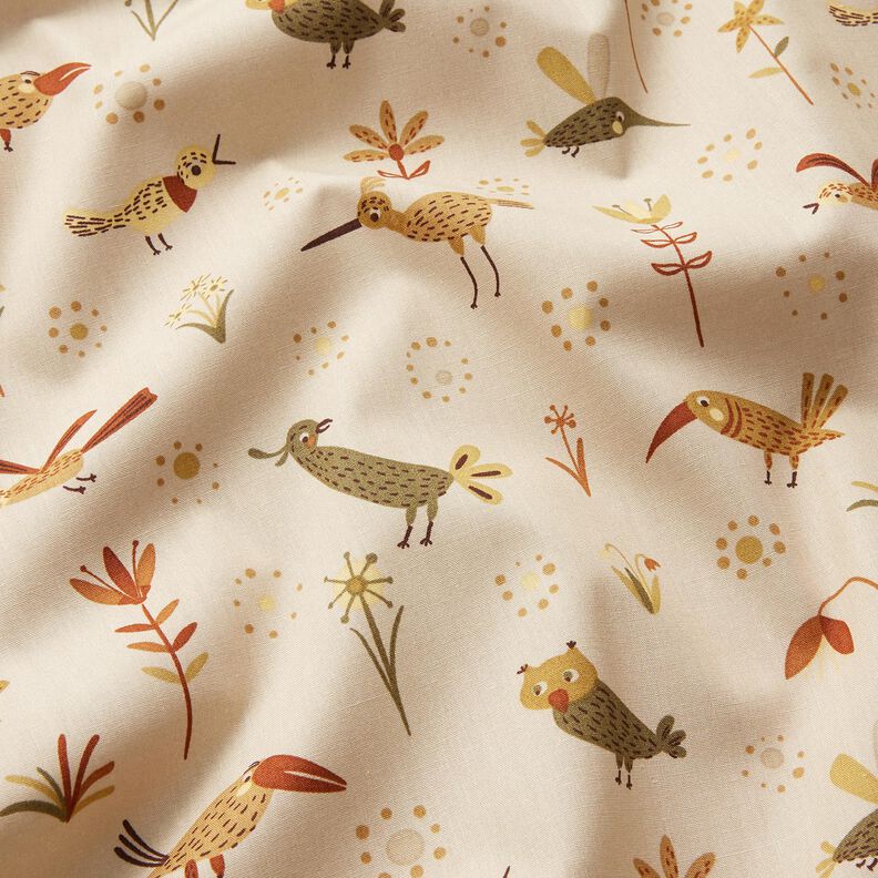 Cotton Poplin birds in the meadow – natural,  image number 2