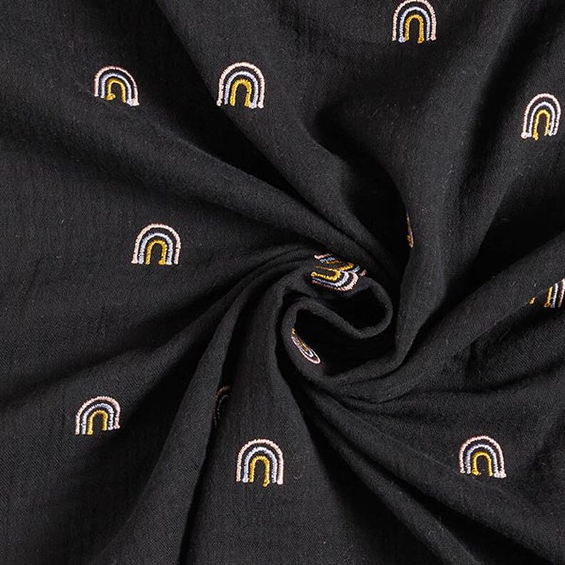 Double Gauze/Muslin Embroidered Rainbows – black,  image number 3