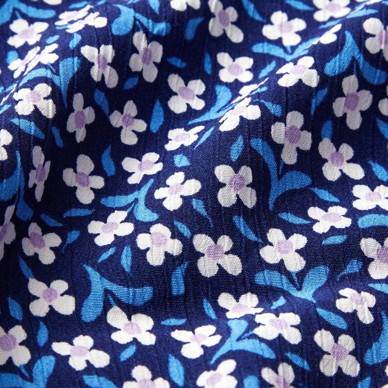 Viscose crepe small flowers – navy blue/white,  image number 5