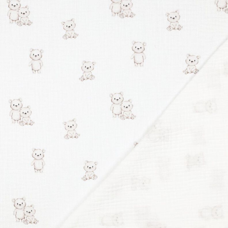 GOTS Double Gauze/Muslin Friendly Bears Digital Print | Poppy Fabrics – ivory/light taupe,  image number 4