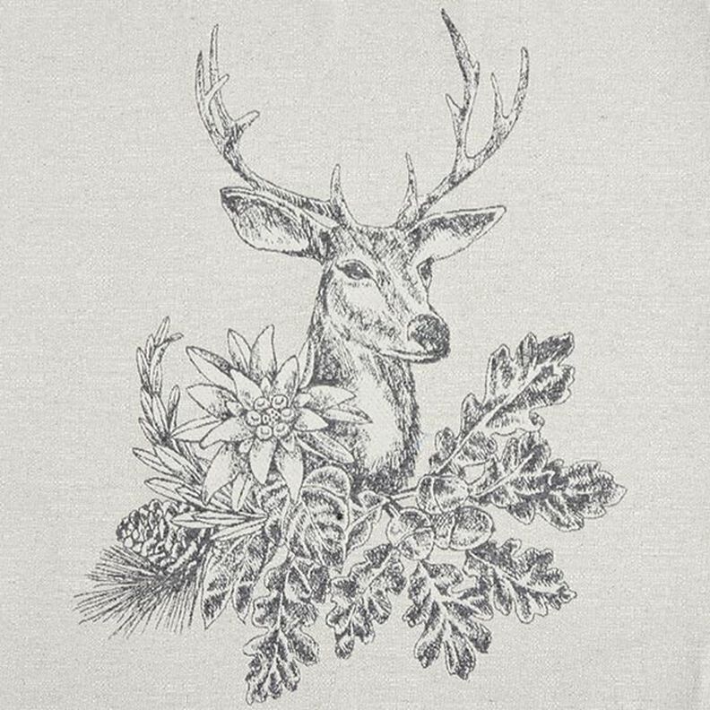 Decorative Panel Tapestry Fabric Deer with Edelweiss – grey,  image number 1