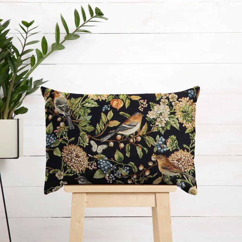 Decor Fabric Tapestry Fabric Flowers and birds – black/green,  image number 5