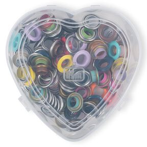 Eyelets with discs, in heart box [8 mm] | Prym – red, 