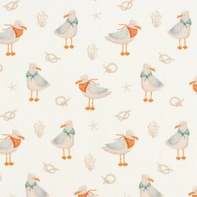 Cotton Jersey Seagull, starfish, knots Digital Print – offwhite, 