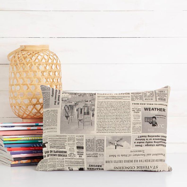 Decor Fabric Half Panama vintage newspaper – natural/black,  image number 6