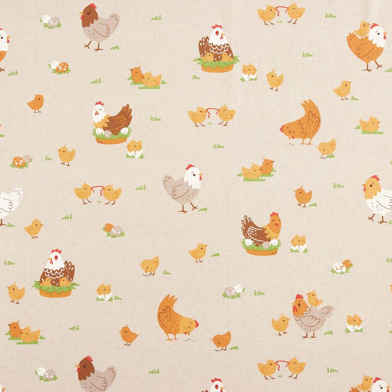 Decor Fabric Half Panama chicken family – natural/brown,  image number 1