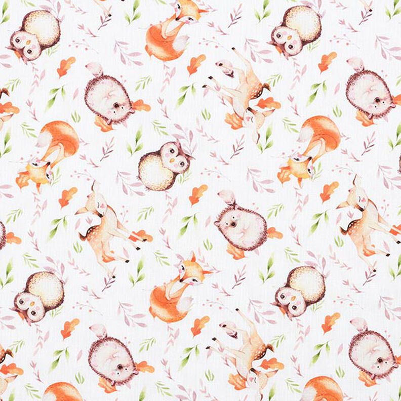 Cotton fabric Percale Woodland animals – white/light brown,  image number 1