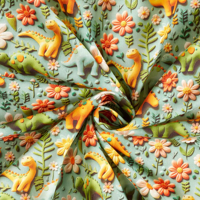 Cotton Poplin clay dinosaurs Digital Print – reed,  image number 3