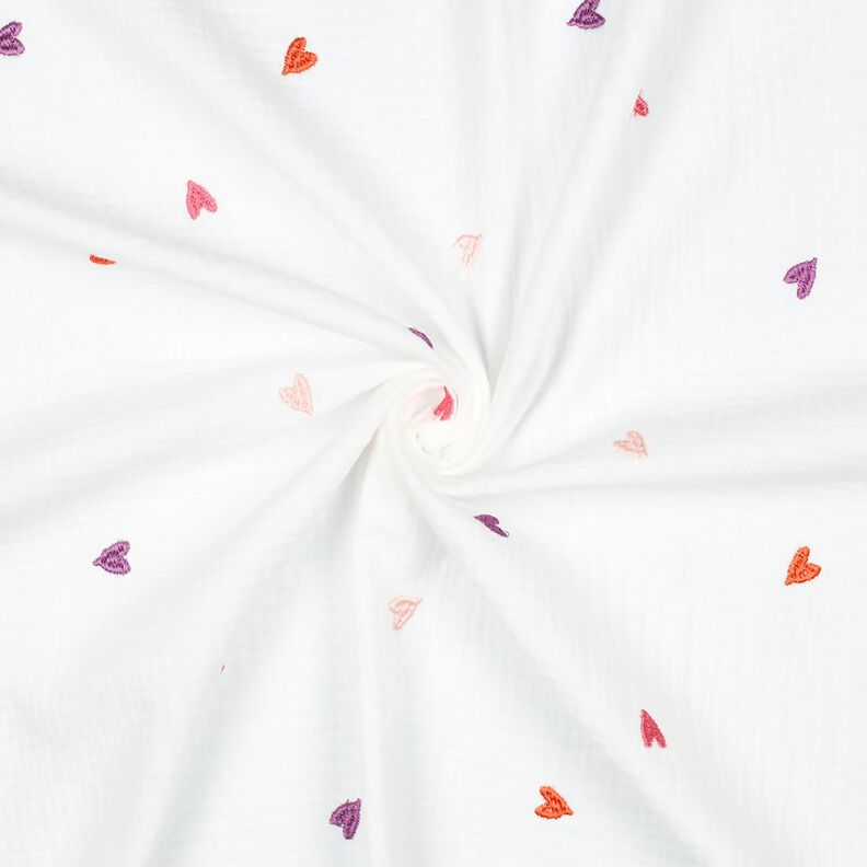 Double Gauze/Muslin embroidered hearts | Poppy Fabrics – white/rosé, image number 3