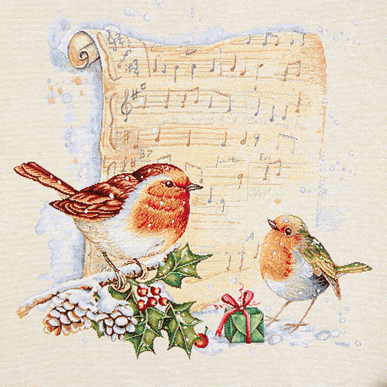 Decor Tapestry Fabric Robin with Sheet Music – white,  image number 1