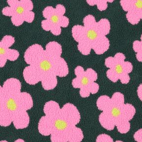 Teddy Fur Flowers | Poppy Fabrics – dark green/pink, 