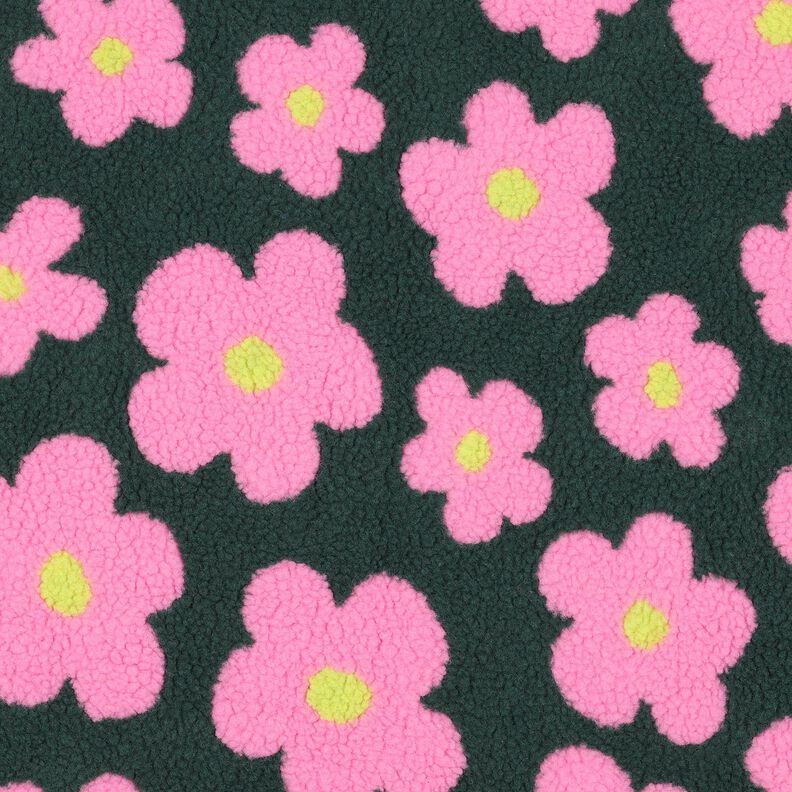 Teddy Fur Flowers | Poppy Fabrics – dark green/pink, image number 1