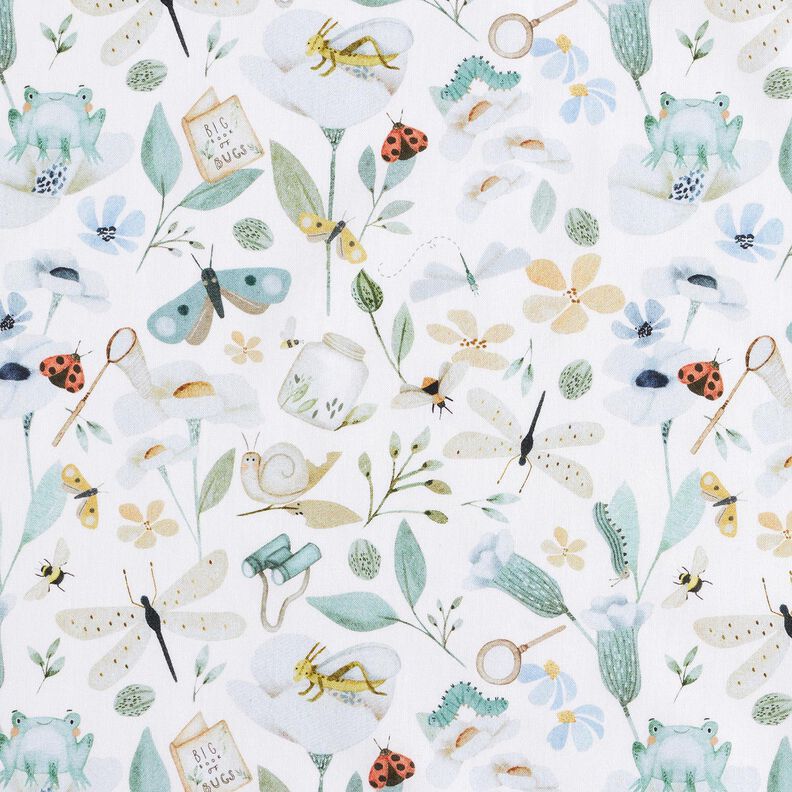 Cotton Poplin Pond life Digital Print – white/baby blue,  image number 1