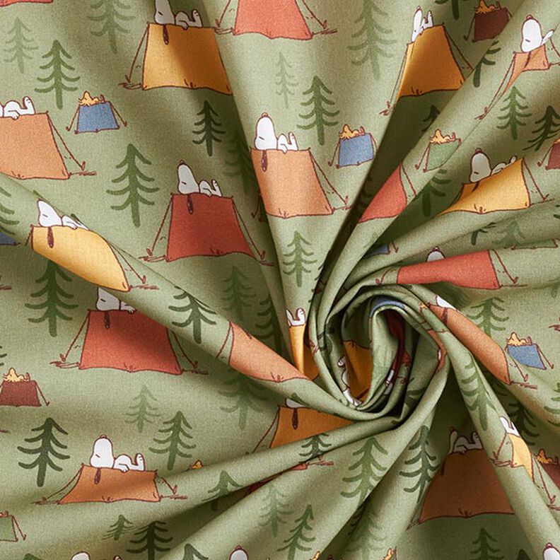Cotton poplin licensed fabric Snoopy & Woodstock camping | Peanuts ™ – pistachio,  image number 3