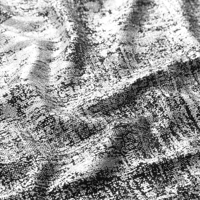 Knitted fabric abstract metallic print – metallic silver/black,  image number 2