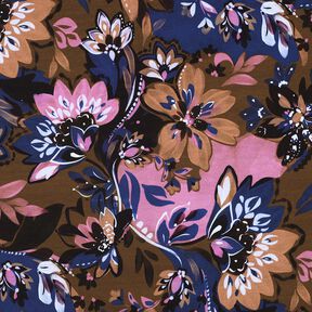 French Terry Painted Flowers Digital Print – indigo/chestnut, 