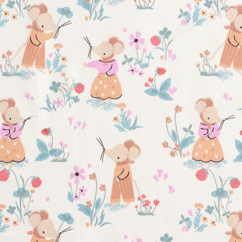 Cotton Poplin Mice in the Strawberry Meadow – white/pink,  image number 1