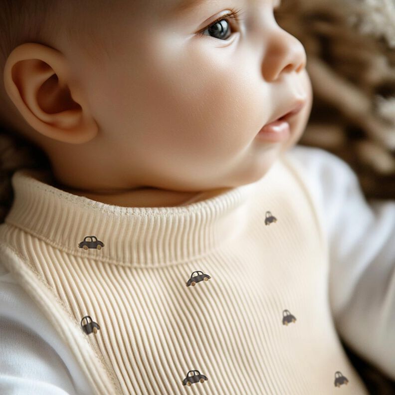 GOTS Ribbed Jersey small cars | Poppy Fabrics – cream/black brown,  image number 7
