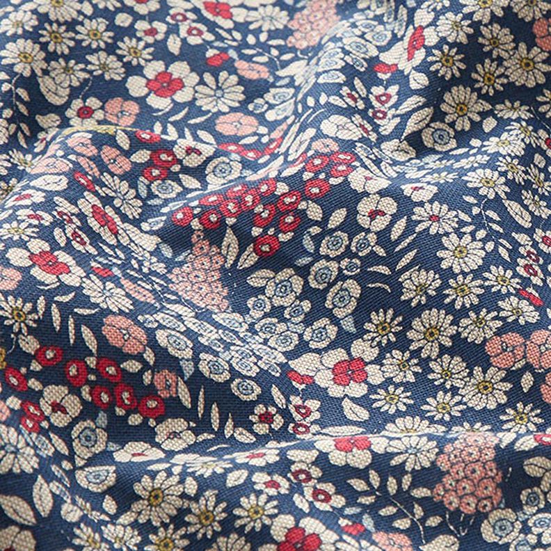 Decor Fabric Half Panama Little Flowers – navy blue,  image number 2
