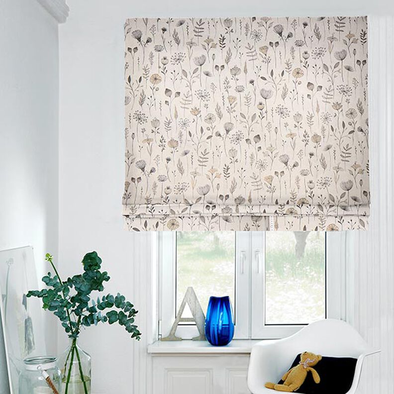 Decor Fabric Half Panama flower drawing – natural/dark brown,  image number 6