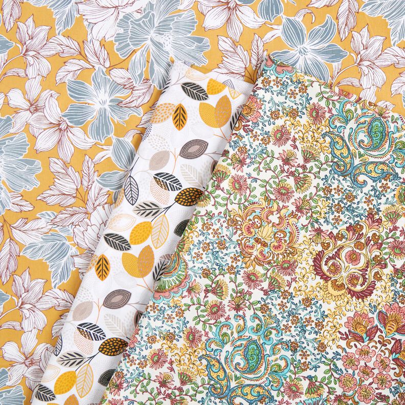 Cotton Cretonne large flowers – mustard/grey, image number 5