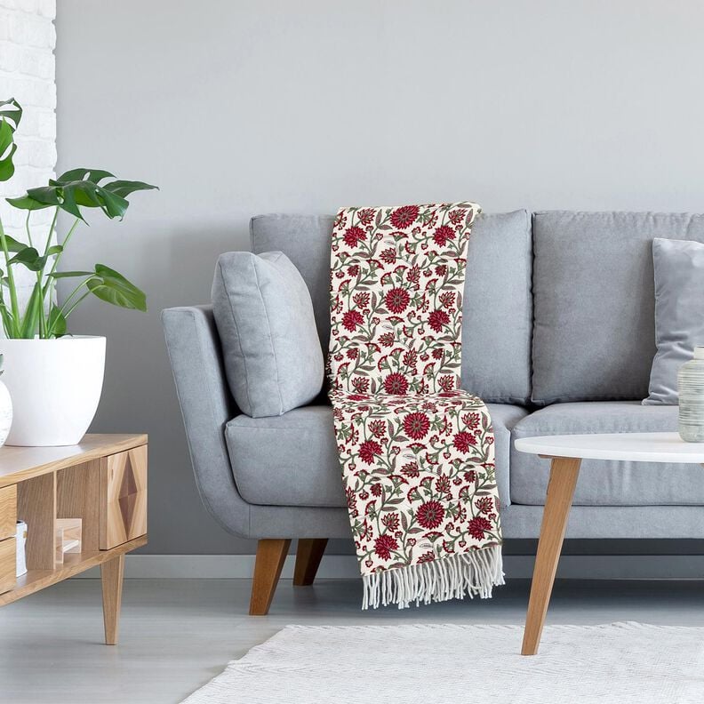 Quilted Fabric Muslin Floral Twigs – white/reed,  image number 5