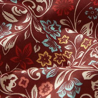 Cotton Cretonne flower tendrils – burgundy/light taupe, 