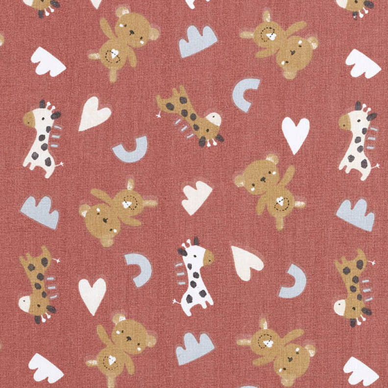 Cotton Poplin giraffes and teddies – dark dusky pink,  image number 1