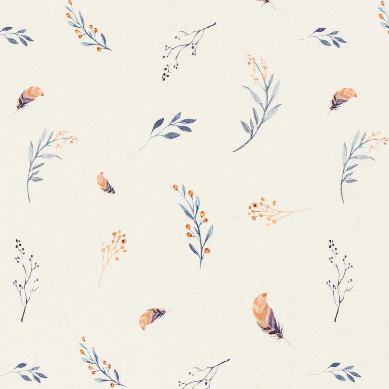 Cotton Jersey tendrils and feathers Digital Print – offwhite, image number 1