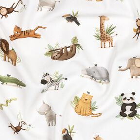 GOTS Cotton Jersey cute steppe animals Digital Print | Poppy Fabrics – white/light olive, 