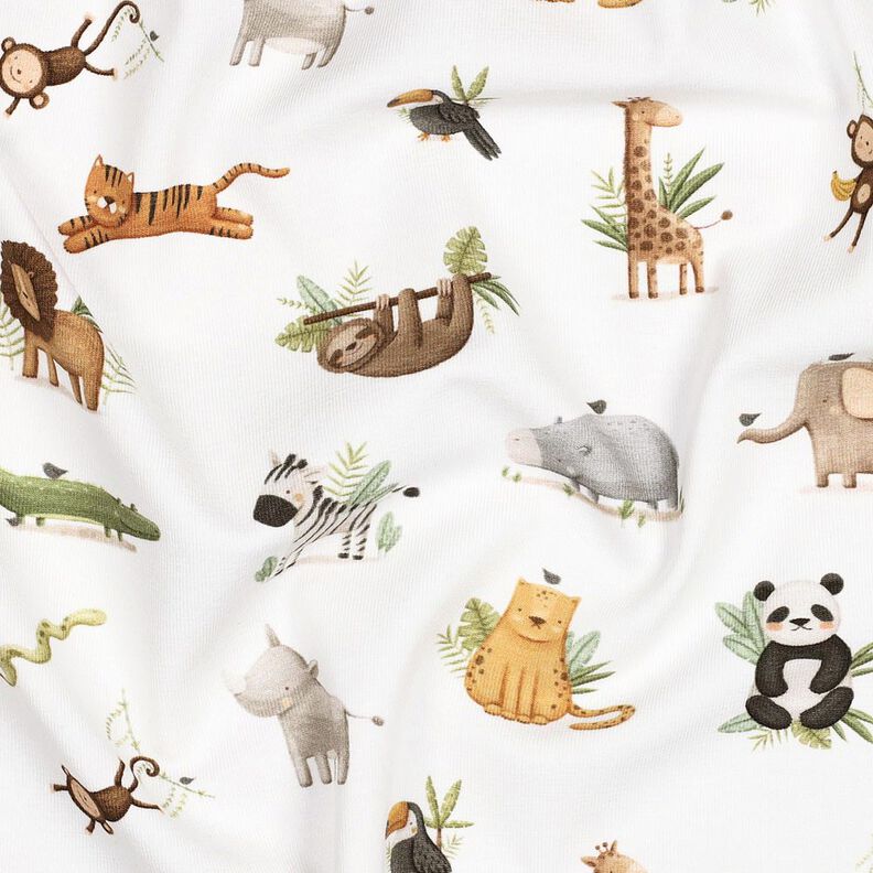 GOTS Cotton Jersey cute steppe animals Digital Print | Poppy Fabrics – white/light olive,  image number 2