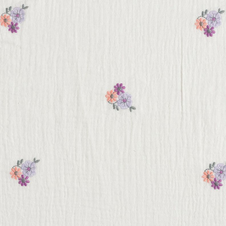 Double Gauze/Muslin embroidered flowers | Poppy Fabrics – white,  image number 1