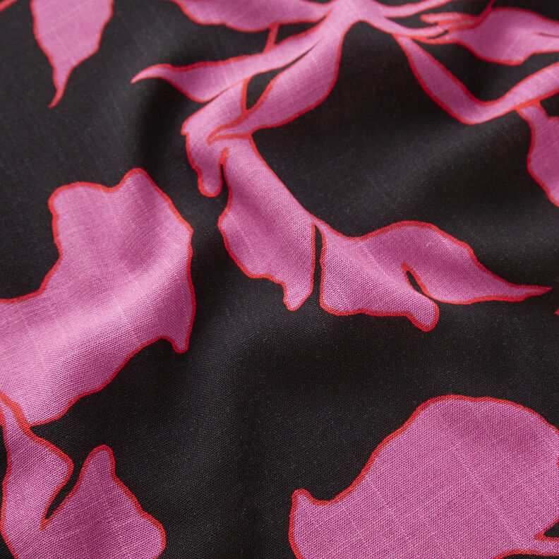 Lush leaves viscose fabric – black/purple,  image number 2