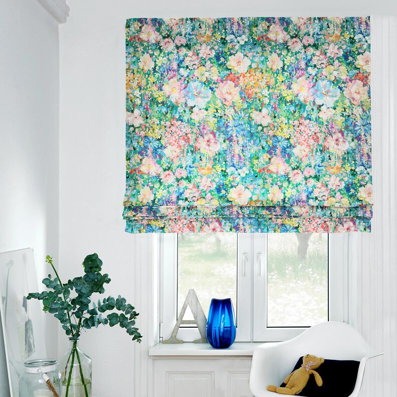 Decor Fabric Canvas Painted Flowers – green/pink,  image number 6