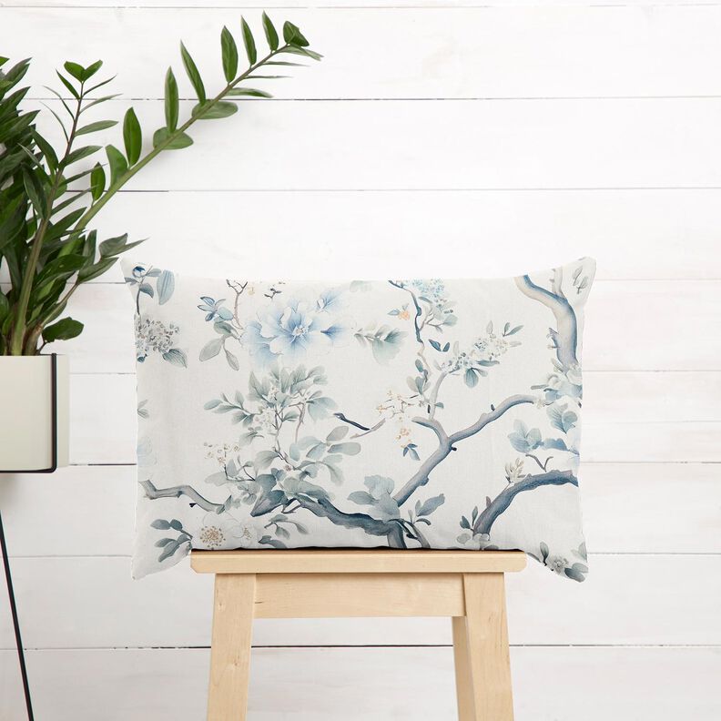 Decor Fabric Half Panama painted branches – white/blue grey, image number 7