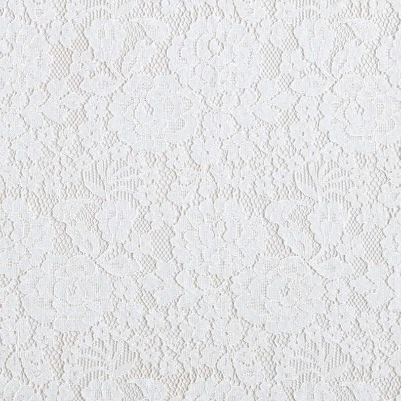 Floral motif fine lace fabric – white,  image number 1
