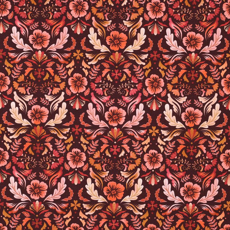 Cotton Jersey Flowers Digital Print – burgundy, image number 1