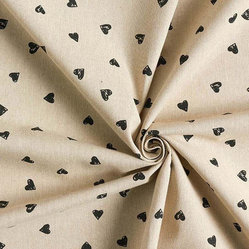 Decor Fabric Half Panama little hearts – black/natural,  image number 3
