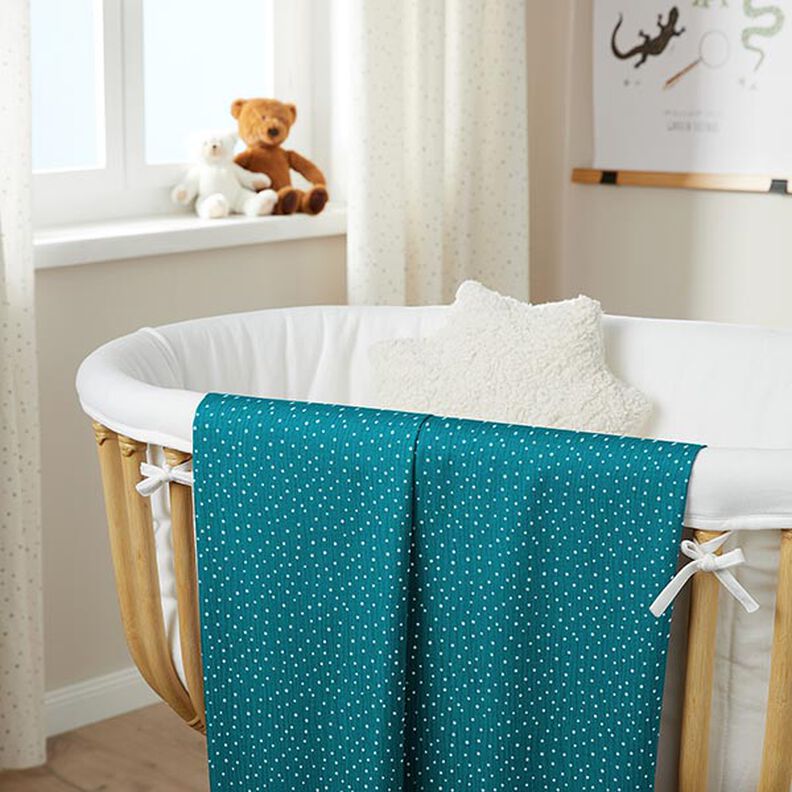 Double Gauze/Muslin Polka Dots – petrol/white | Remnant 110cm,  image number 7