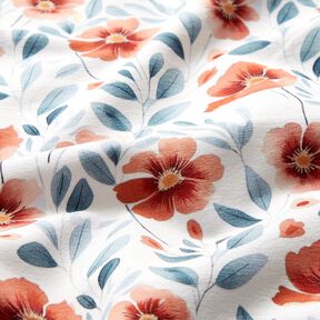 GOTS French Terry Poppies & Branches – white/lobster, 