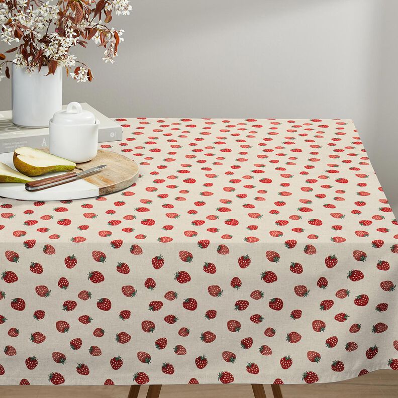 Decor Fabric Half Panama small strawberries – red/natural, image number 8