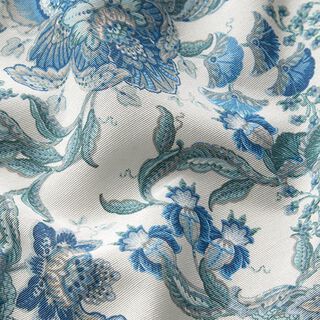 Decorative fabric Canvas Oriental ornamental flowers 280 cm – white/blue, 