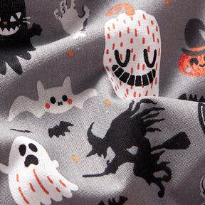 Cotton Poplin Happy Halloween – elephant grey/light orange, 