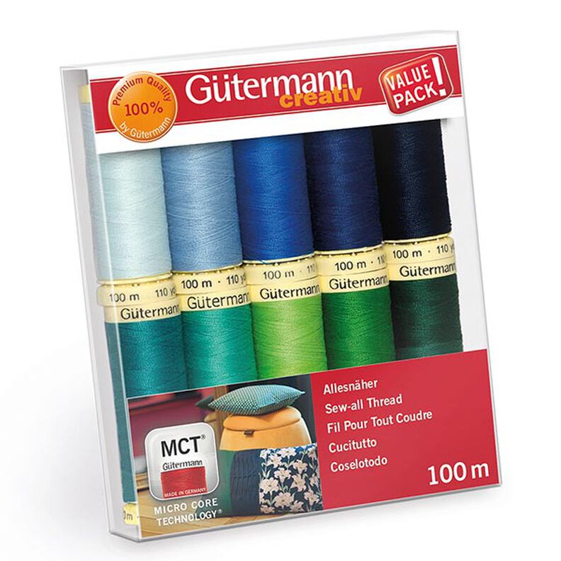 Sew-All Thread Set [ 100m | 10 pieces ] | Gütermann creativ – green/blue,  image number 1