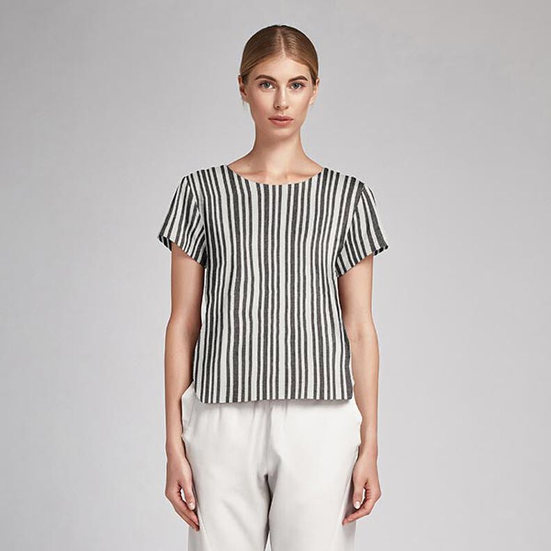Viscose Blend Irregular Stripes – white/black,  image number 7